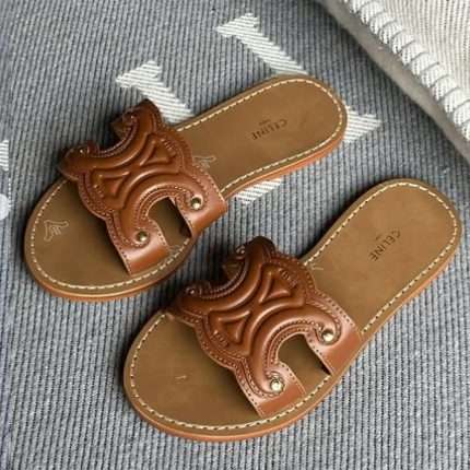 Celine Triomphe Mule in Calfskin Brown