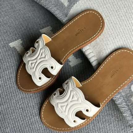 Celine Triomphe Mule in Calfskin White