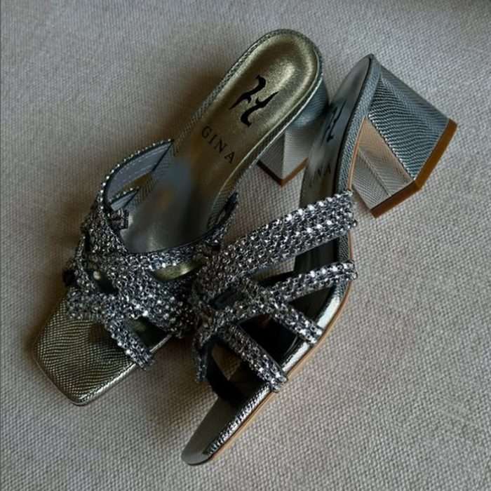 Glamorous Silver Beaded Block Heels