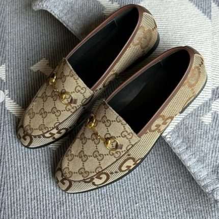 Gucci Unisex Maxi GG Jordaan Loafer Camel Ebony Maxi Canvas