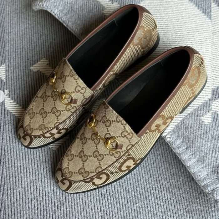 Gucci Unisex Maxi GG Jordaan Loafer Camel Ebony Maxi Canvas