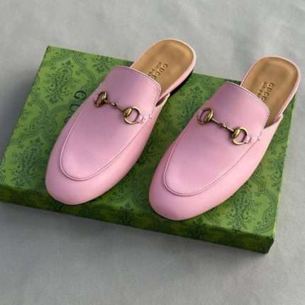 Gucci Pink Leather Princetown Flat Mules