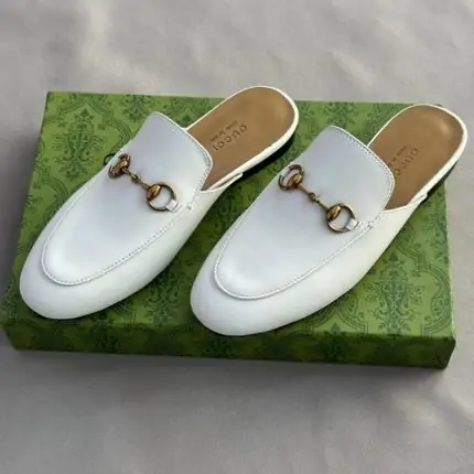 Gucci White Leather Princetown Flat Mules