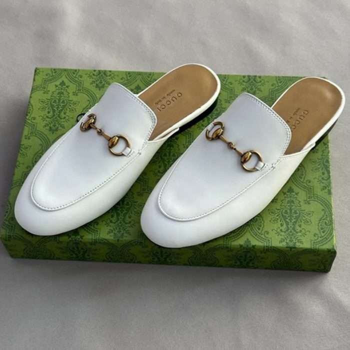 Gucci White Leather Princetown Flat Mules