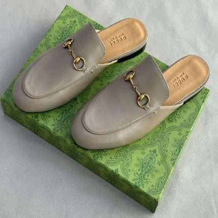 Gucci Gray Leather Princetown Flat Mules
