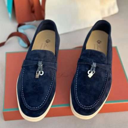 Navy Blue Loro Piana Summer Charms Walk Loafers