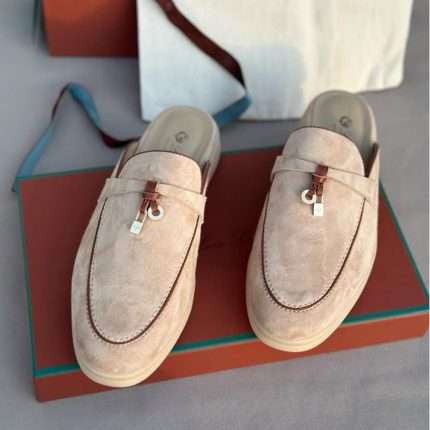 Beige brown Suede Babouche Charms Walk Mules