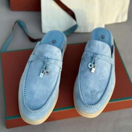 Light Blue Suede Babouche Charms Walk Mules