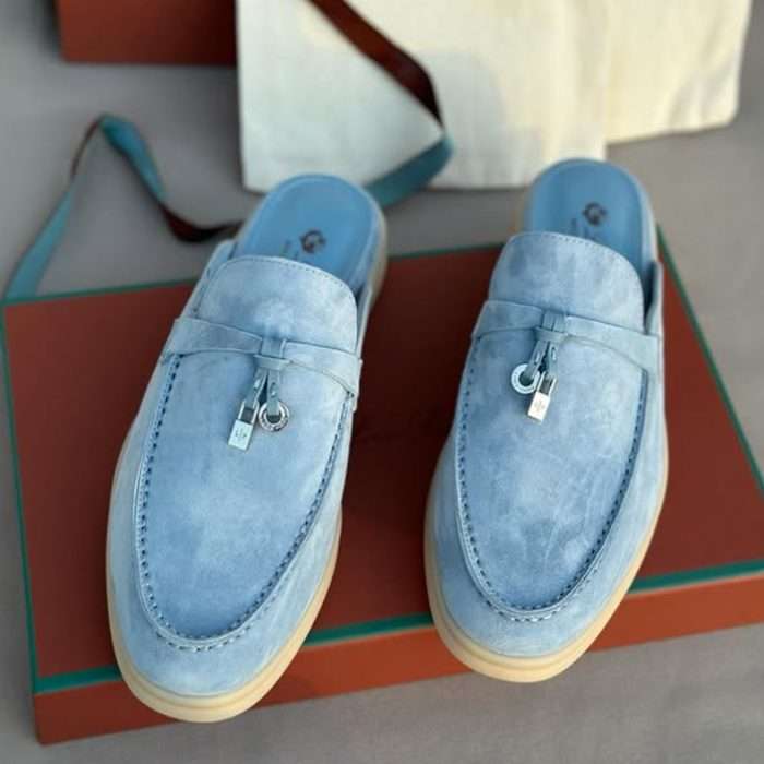 Light Blue Suede Babouche Charms Walk Mules