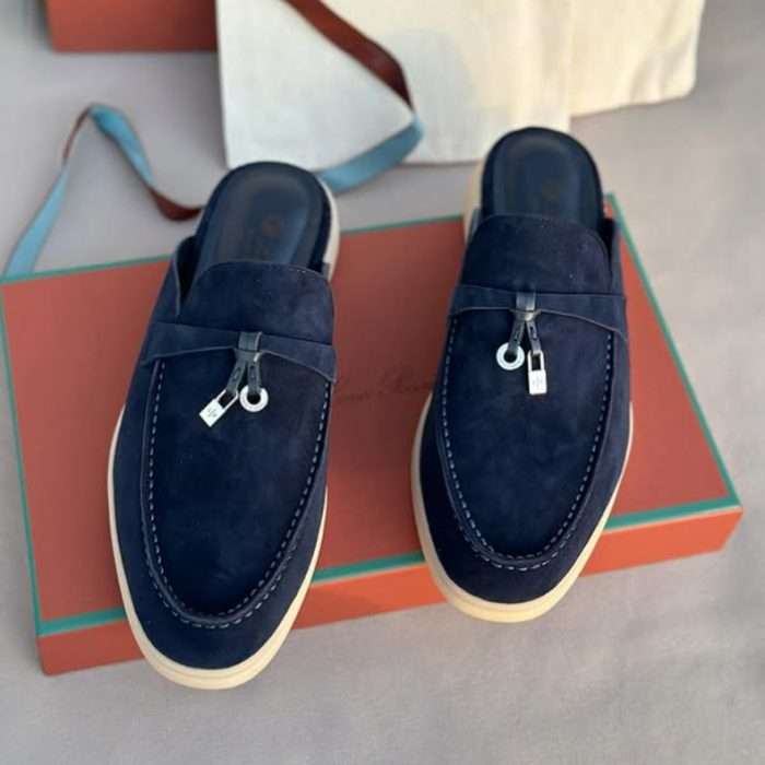Navy Blue Suede Babouche Charms Walk Mules