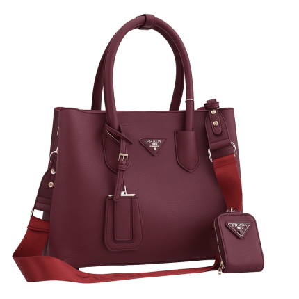 Togo Leather Maroon Prada Bag 33x25x15cm