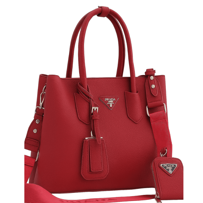 Togo Leather Red Prada Bag 33x25x15cm