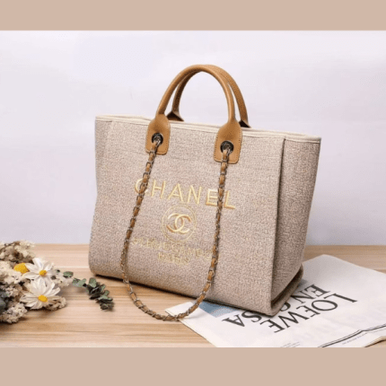 Chanel Shopping Canvass Tote Bag Biege