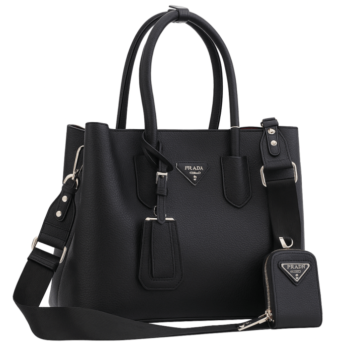 Togo Leather Black Prada Bag 33x25x15cm