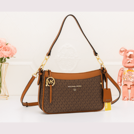 Michael Kors Jet Set Charm Medium Top Zip Pochette Crossbody Monogram Brown