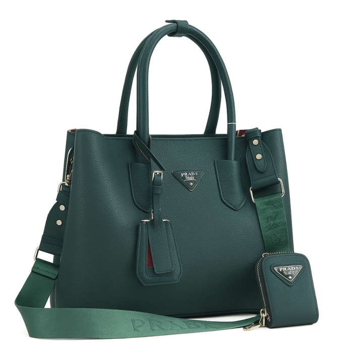 Togo Leather Green Prada Bag 33x25x15cm