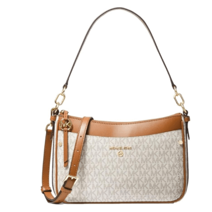 Michael Kors Jet Set Charm Medium Top Zip Pochette Crossbody Monogram White