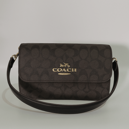 Coach Brynn Flap Shoulder Bag Monogram Black 23cm