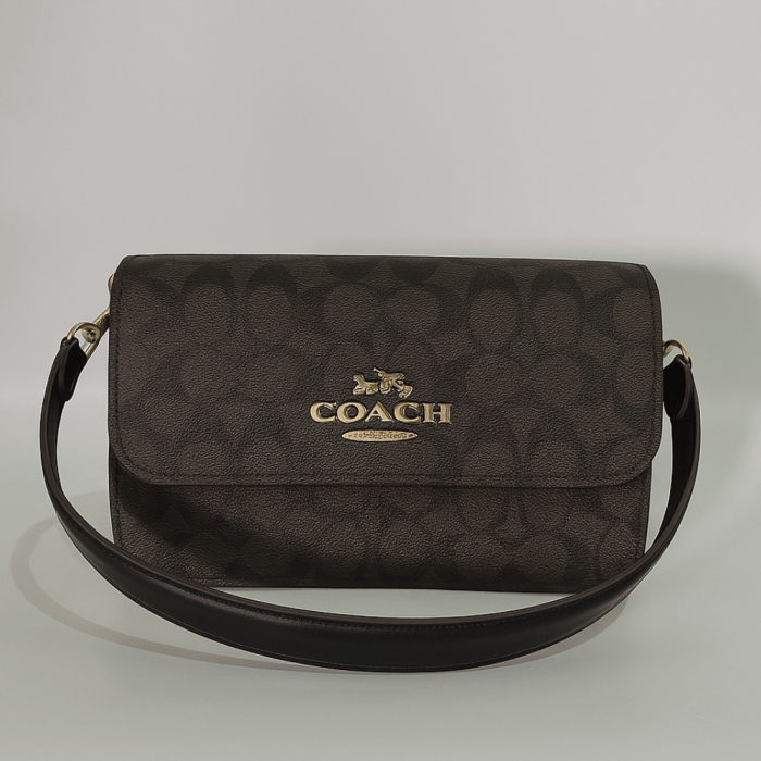 Coach Brynn Flap Shoulder Bag Monogram Black 23cm