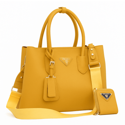 Togo Leather Yellow Prada Bag 33x25x15cm