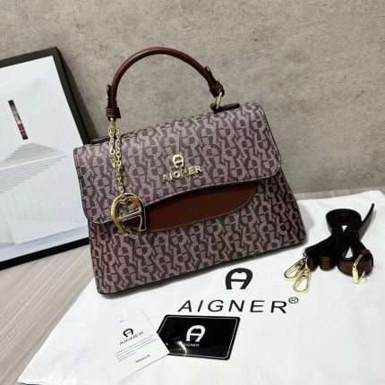 Aigner Flap Purse Shoulder Bag Brown