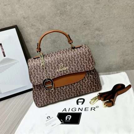 Aigner Flap Purse Shoulder Bag Tan