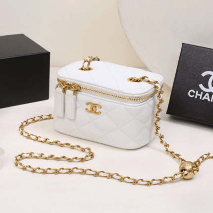 Chanel Mini Vanity Case Makeup Bag Chain White 16cm