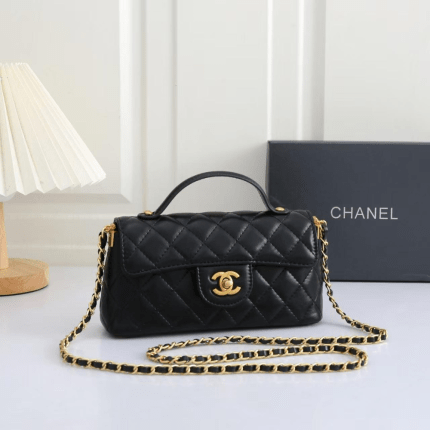 Chanel Small Flap With Top Handle Bag 22x11cm Black