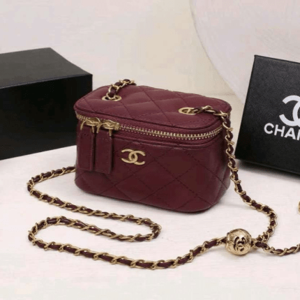 Chanel Mini Vanity Case Makeup Bag Chain Maroon 16cm