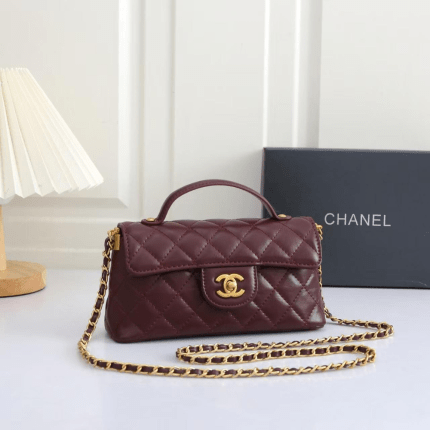 Chanel Small Flap With Top Handle Bag 22x11cm Maroon