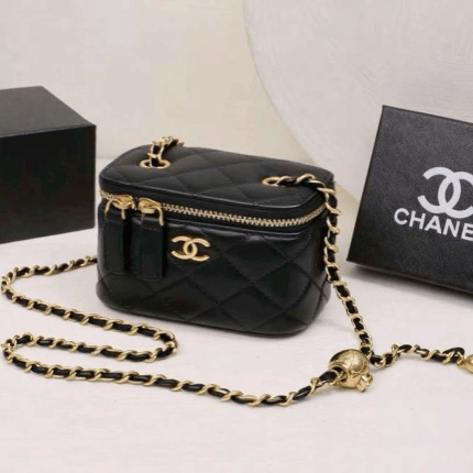 Chanel Mini Vanity Case Makeup Bag Chain Black 16cm