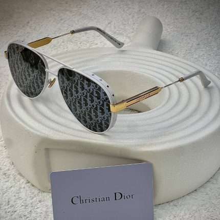 Christian Dior Aviator Pilot Sunglasses White & Gold - Logo Lenses