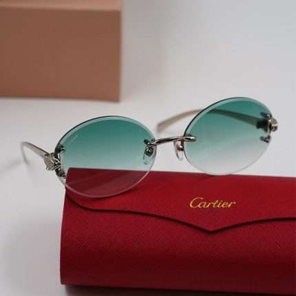 Cartier Sunglasses Rimless Oval Cut Silver - Green Ombre Tint
