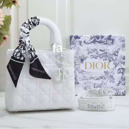 Dior Luxury Quilted Purse Tote Hand Bag 25cm White