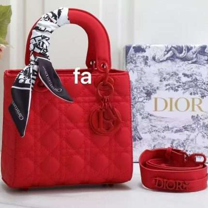 Dior Luxury Quilted Purse Tote Hand Bag 25cm Red
