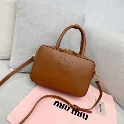 Miu Miu Beau Crossbody Sling Top Handle Hand Bag Tan