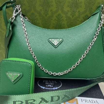 Prada Shoulder Crossbody Hand Bag 25x18x6cm Green