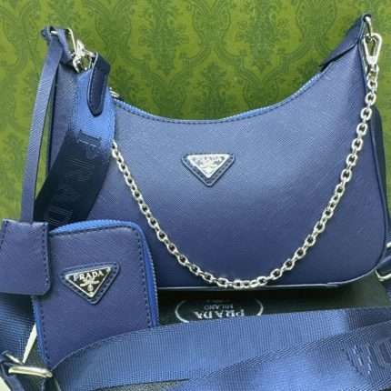 Prada Shoulder Crossbody Hand Bag 25x18x6cm Blue