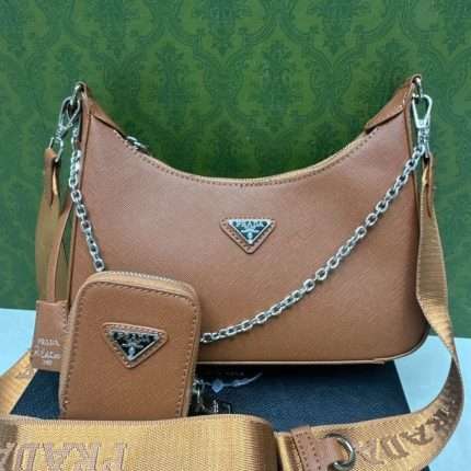 Prada Shoulder Crossbody Hand Bag 25x18x6cm Brown