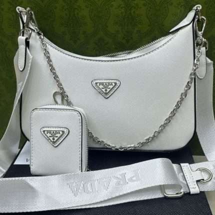 Prada Shoulder Crossbody Hand Bag 25x18x6cm White